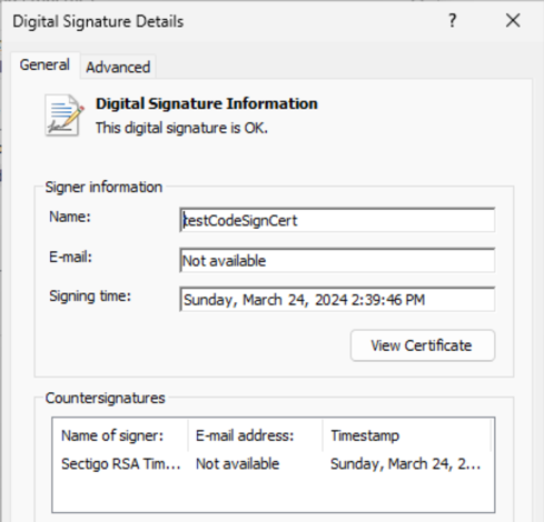 Certificate in code signature is be verified