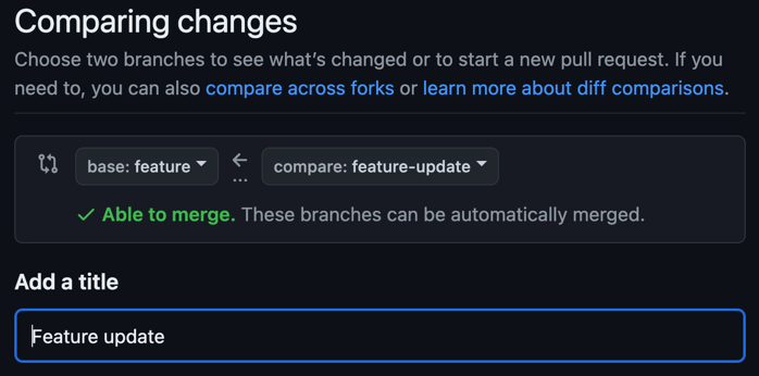 Create a PR to merge into feature branch