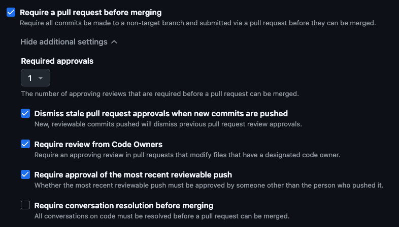 Branch protection rule requiring code review before merging