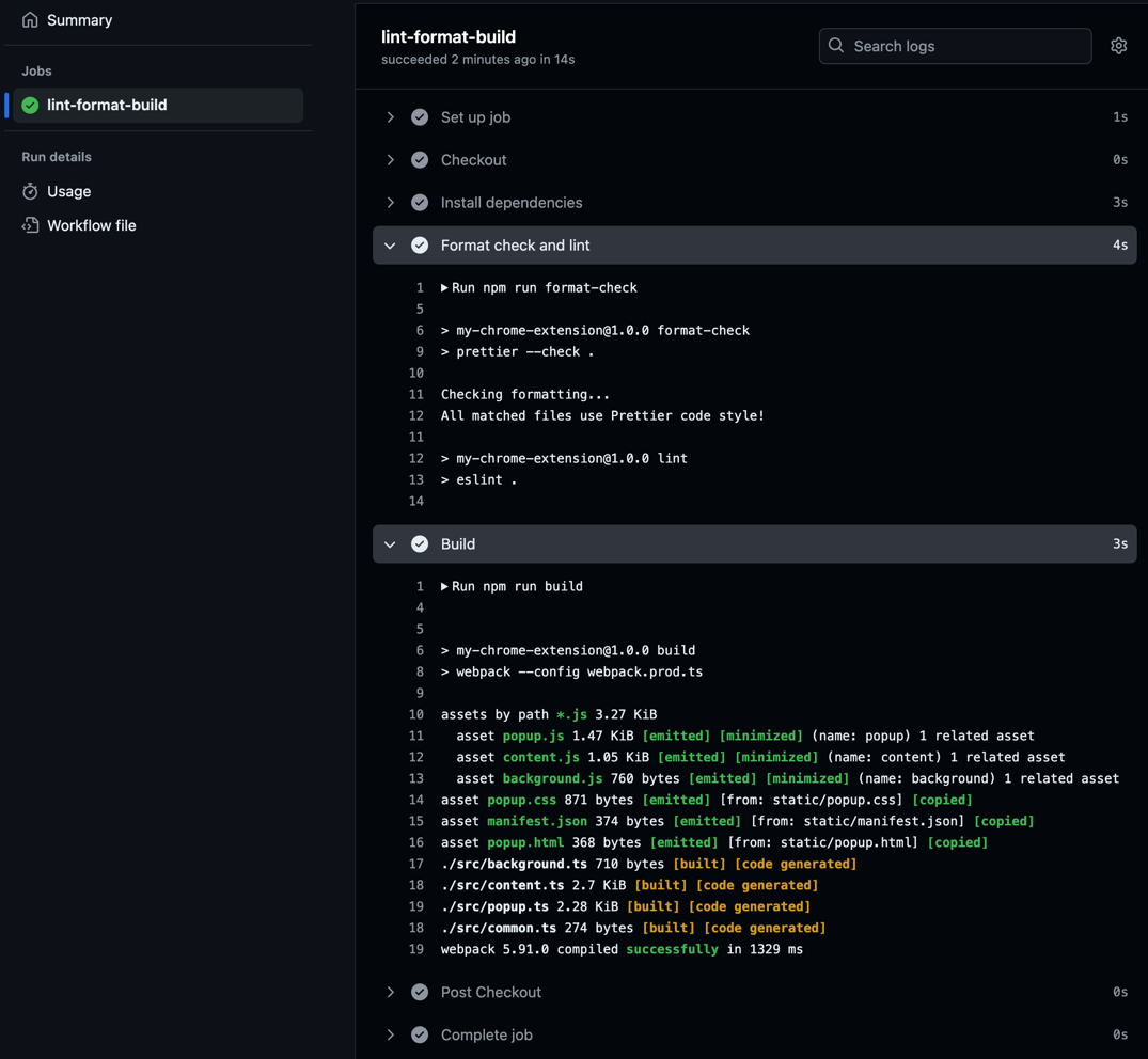 GitHub Actions workflow results