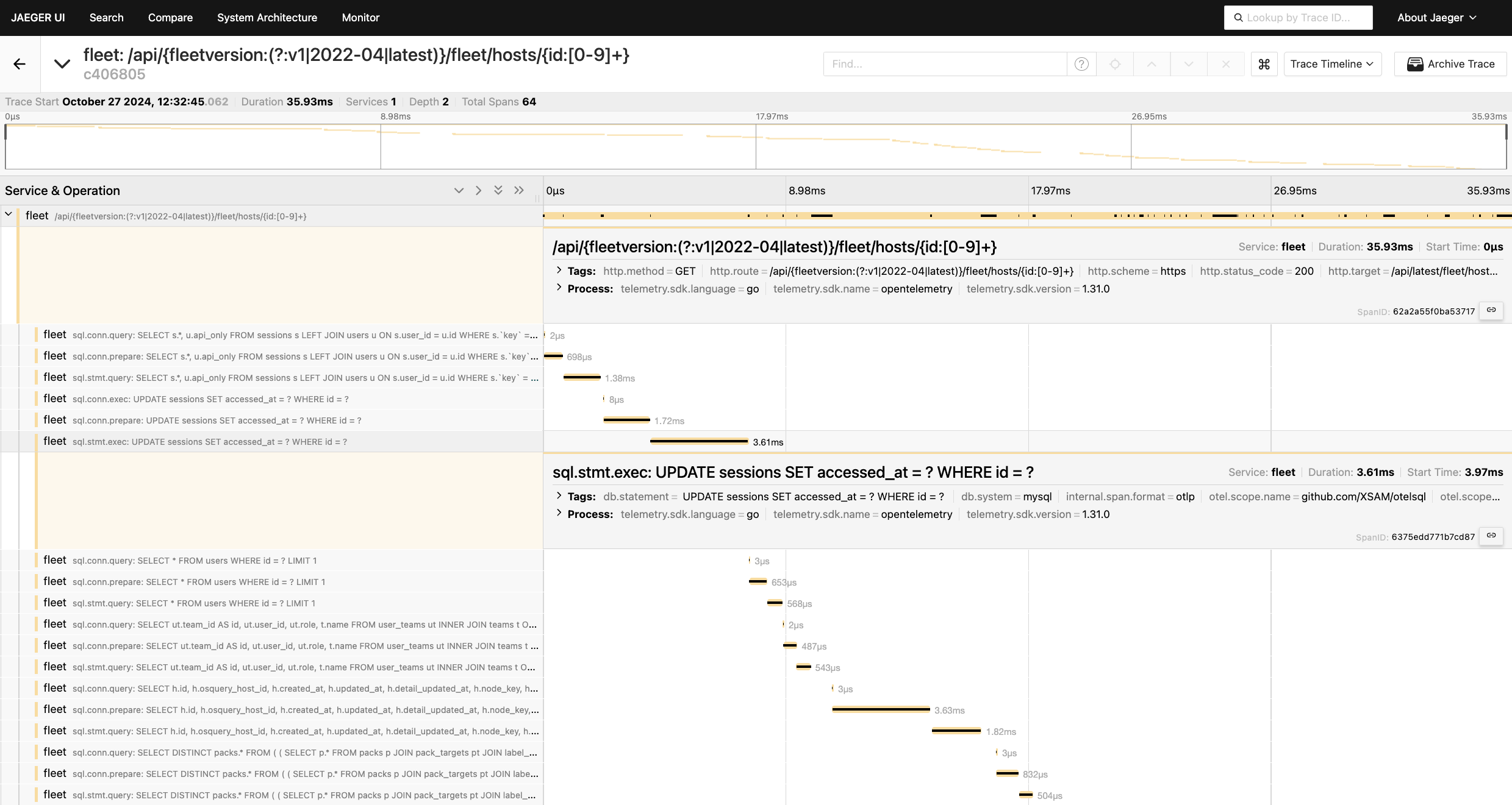 Fleet hosts request with SQL queries to sessions, users, user_teams, and host tables.