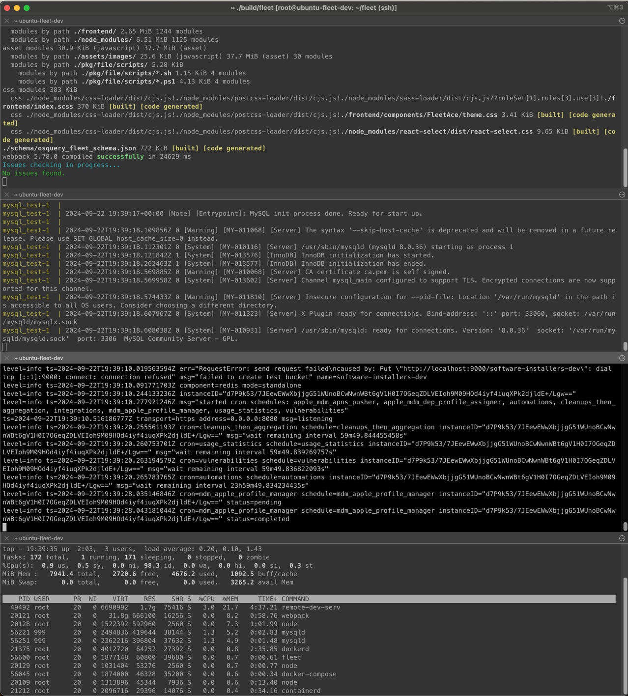 4 open windows with running processes